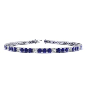 4 Carat Sapphire And Diamond Alternating Mens Tennis Bracelet In 14 Karat White Gold, 7 1/2 Inches