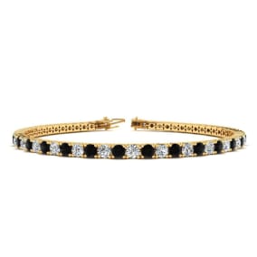 2 3/4 Carat Mens Black Diamond Tennis Bracelet, White Diamond, In 14 Karat Yellow Gold, 7 1/2 Inches