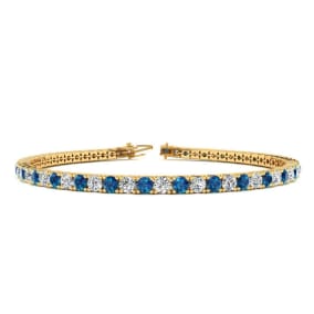 2 3/4 Carat Blue And White Diamond Mens Tennis Bracelet In 14 Karat Yellow Gold, 7 1/2 Inches