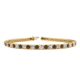 2 3/4 Carat Chocolate Bar Brown Champagne And White Diamond Mens Tennis Bracelet In 14 Karat Yellow Gold, 7 1/2 Inches