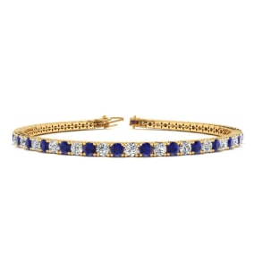 3 1/2 Carat Sapphire And Diamond Mens Tennis Bracelet In 14 Karat Yellow Gold, 7 1/2 Inches