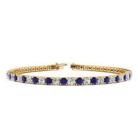 4 1/3 Carat Natural Sapphire And Diamond Mens Tennis Bracelet In 14 Karat Yellow Gold, 9 Inches