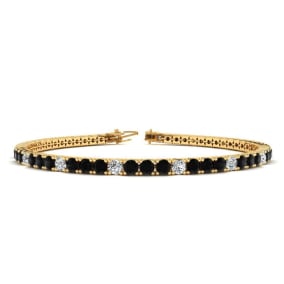 2 3/4 Carat Mens Black Diamond Tennis Bracelet, White Diamond, In 14 Karat Yellow Gold, 7 1/2 Inches