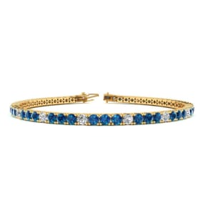 2 3/4 Carat Blue And White Diamond Mens Tennis Bracelet In 14 Karat Yellow Gold, 7 1/2 Inches