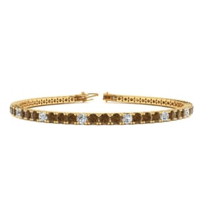 2 3/4 Carat Chocolate Bar Brown Champagne And White Diamond Mens Tennis Bracelet In 14 Karat Yellow Gold, 7 1/2 Inches