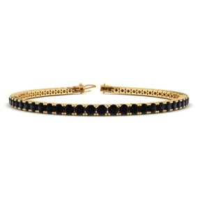 2 3/4 Carat Mens Black Diamond Bracelet In 14 Karat Yellow Gold, 7 1/2 Inches