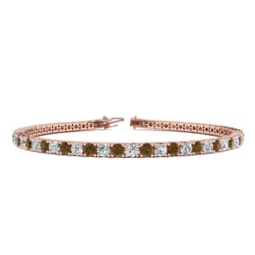 4 1/2 Carat Chocolate Bar Brown Champagne And White Diamond Mens Tennis Bracelet In 14 Karat Rose Gold, 8 Inches