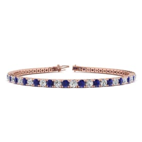 5 Carat Sapphire And Diamond Mens Tennis Bracelet In 14 Karat Rose Gold, 7 1/2 Inches