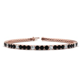 4 1/2 Carat Mens Black Diamond Tennis Bracelet, White Diamond, In 14 Karat Rose Gold, 8 Inches