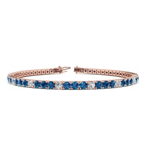 4 1/4 Carat Blue And White Diamond Alternating Mens Tennis Bracelet In 14 Karat Rose Gold, 7 1/2 Inches