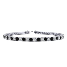 4 1/4 Carat Mens Black Diamond Tennis Bracelet, White Diamond, In 14 Karat White Gold, 7 1/2 Inches