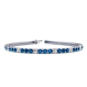 4 1/2 Carat Blue And White Diamond Alternating Mens Tennis Bracelet In 14 Karat White Gold, 8 Inches