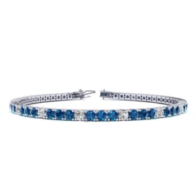 5 Carat Blue And White Diamond Alternating Mens Tennis Bracelet In 14 Karat White Gold, 9 Inches