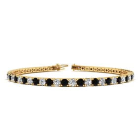 4 1/4 Carat Mens Black Diamond Tennis Bracelet, White Diamond, In 14 Karat Yellow Gold, 7 1/2 Inches
