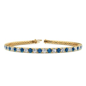 4 1/4 Carat Blue And White Diamond Mens Tennis Bracelet In 14 Karat Yellow Gold, 7 1/2 Inches