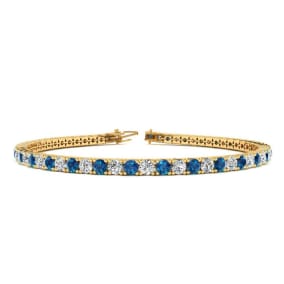 4 3/4 Carat Blue And White Diamond Mens Tennis Bracelet In 14 Karat Yellow Gold, 8 1/2 Inches