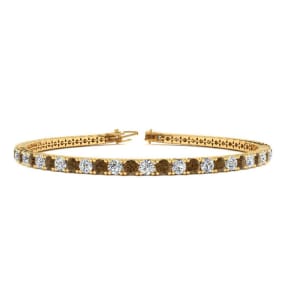 4 1/2 Carat Chocolate Bar Brown Champagne And White Diamond Mens Tennis Bracelet In 14 Karat Yellow Gold, 8 Inches