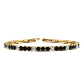 4 1/4 Carat Mens Black Diamond Tennis Bracelet, White Diamond, In 14 Karat Yellow Gold, 7 1/2 Inches