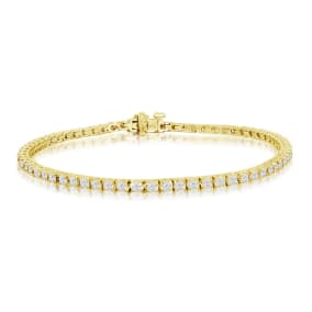 4 1/4 Carat Natural Diamond Mens Tennis Bracelet In 14 Karat Yellow Gold, 7 1/2 Inches