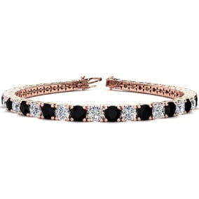 9 3/4 Carat Mens Black Diamond Tennis Bracelet, White Diamond, In 14 Karat Rose Gold, 7 1/2 Inches