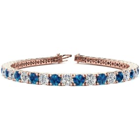 9 3/4 Carat Blue and White Diamond Mens Tennis Bracelet In 14 Karat Rose Gold, 7 1/2 Inches