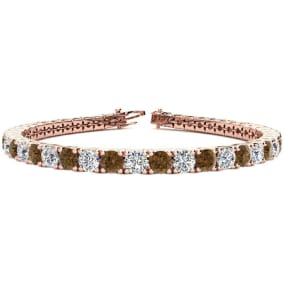 9 3/4 Carat Chocolate Bar Brown Champagne and White Diamond Mens Tennis Bracelet In 14 Karat Rose Gold, 7 1/2 Inches