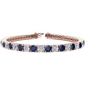 11 3/4 Carat Sapphire and Diamond Mens Tennis Bracelet In 14 Karat Rose Gold, 7 1/2 Inches