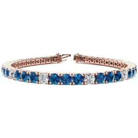11 1/5 Carat Blue and White Diamond Alternating Mens Tennis Bracelet In 14 Karat Rose Gold, 8 1/2 Inches