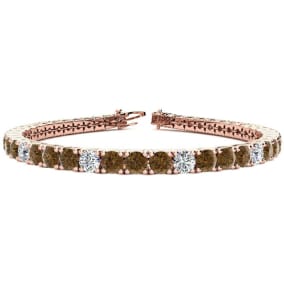 9 3/4 Carat Chocolate Bar Brown Champagne and White Diamond Alternating Mens Tennis Bracelet In 14 Karat Rose Gold, 7 1/2 Inches