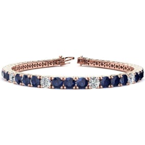 12 3/4 Carat Sapphire and Diamond Alternating Mens Tennis Bracelet In 14 Karat Rose Gold, 7 1/2 Inches