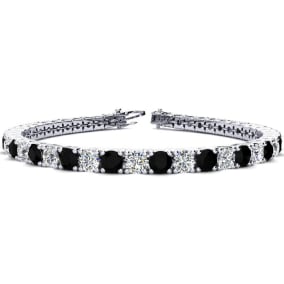 9 3/4 Carat Mens Black Diamond Tennis Bracelet, White Diamond, In 14 Karat White Gold, 7 1/2 Inches