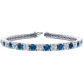 9 3/4 Carat Blue and White Diamond Mens Tennis Bracelet In 14 Karat White Gold, 7 1/2 Inches