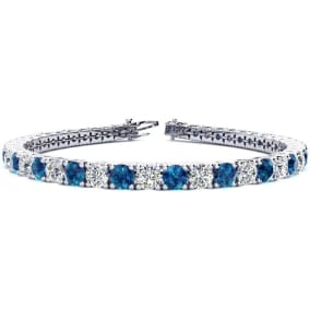 10 1/2 Carat Blue and White Diamond Mens Tennis Bracelet In 14 Karat White Gold, 8 Inches