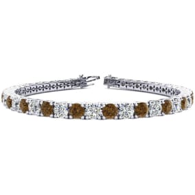 9 3/4 Carat Chocolate Bar Brown Champagne and White Diamond Mens Tennis Bracelet In 14 Karat White Gold, 7 1/2 Inches