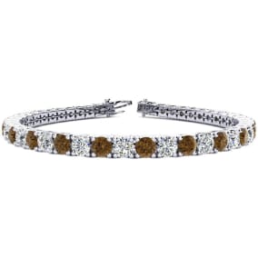 10 1/2 Carat Chocolate Bar Brown Champagne and White Diamond Mens Tennis Bracelet In 14 Karat White Gold, 8 Inches