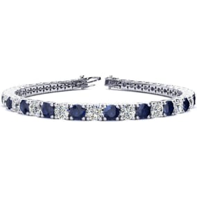 11 3/4 Carat Natural Sapphire and Diamond Mens Tennis Bracelet In 14 Karat White Gold, 7 1/2 Inches