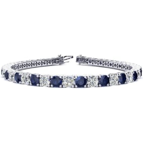 11 3/4 Carat Sapphire and Diamond Mens Tennis Bracelet In 14 Karat White Gold, 7 1/2 Inches