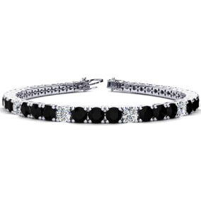 9 3/4 Carat Mens Black Diamond Tennis Bracelet, White Diamond, In 14 Karat White Gold, 7 1/2 Inches