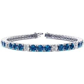 11 3/4 Carat Blue and White Diamond Alternating Mens Tennis Bracelet In 14 Karat White Gold, 9 Inches