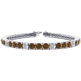 9 3/4 Carat Chocolate Bar Brown Champagne and White Diamond Alternating Mens Tennis Bracelet In 14 Karat White Gold, 7 1/2 Inches