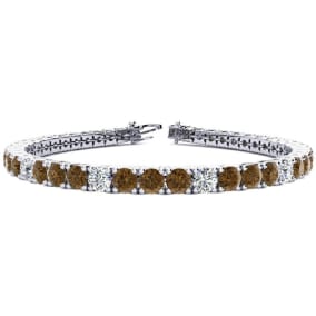 9 3/4 Carat Chocolate Bar Brown Champagne and White Diamond Alternating Mens Tennis Bracelet In 14 Karat White Gold, 7 1/2 Inches