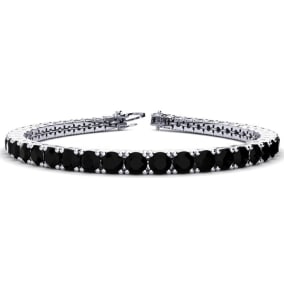 11 3/4 Carat Mens Black Diamond Bracelet In 14 Karat White Gold, 9 Inches