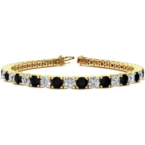 10 1/2 Carat Mens Black Diamond Tennis Bracelet, White Diamond, In 14 Karat Yellow Gold, 8 Inches