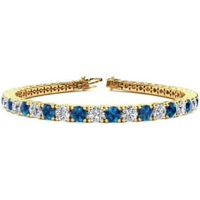 11 1/5 Carat Blue and White Diamond Mens Tennis Bracelet In 14 Karat Yellow Gold, 8 1/2 Inches