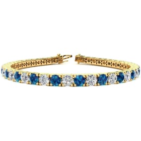 11 3/4 Carat Blue and White Diamond Mens Tennis Bracelet In 14 Karat Yellow Gold, 9 Inches