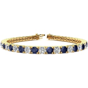 11 3/4 Carat Natural Sapphire and Diamond Mens Tennis Bracelet In 14 Karat Yellow Gold, 7 1/2 Inches
