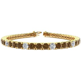 9 3/4 Carat Chocolate Bar Brown Champagne and White Diamond Alternating Mens Tennis Bracelet In 14 Karat Yellow Gold, 7 1/2 Inches