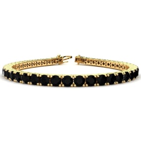 10 1/2 Carat Mens Black Diamond Bracelet In 14 Karat Yellow Gold, 8 Inches