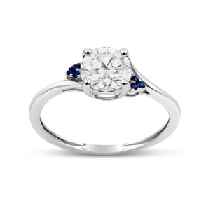 3/4 Carat Moissanite and Created Sapphire Ring In Sterling Silver. SIZE 5 ONLY