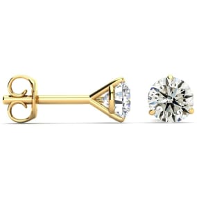1.30 Carat Natural Colorless Diamond Stud Earrings in 14 Karat Yellow Gold Martini Setting
